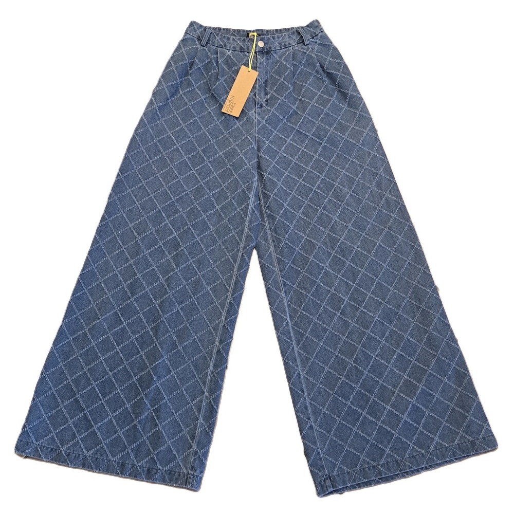 FREE MARKET BY FLYING TOMATO Diamond Wide Leg Denim Jeans Women's Size S New